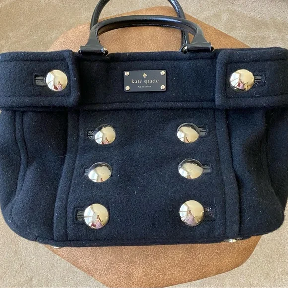 Kate Spade Womens Black Wool Bag Tote Satchel Handbag - Picture 3 of 8